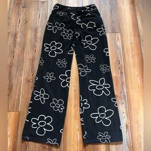 Dry Goods Black Flower High-Waisted Straight pants